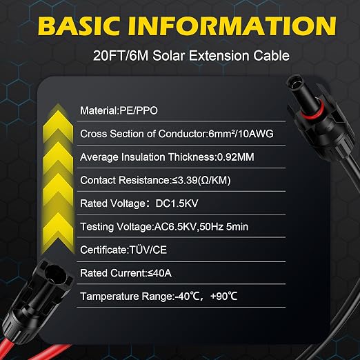 20Ft Solar Cable Solar ExtensionCable,10AWG Solar Panel Extension Cable with Female and Male Connectors,Waterproof Solar ExtensionCable Kit (Red and Black). - Image 3