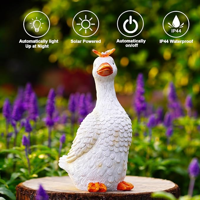 Goodeco Garden Goose Statue with Solar Butterfly - Outdoor Goose Decor for Unique Gifts for Mom & Garden Lovers (Off White) - Image 6