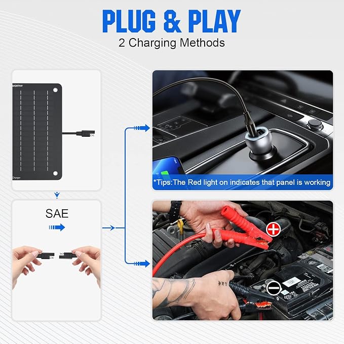 ECO-WORTHY 10W Solar Car Battery Charger Maintainer 12V Waterproof Portable Solar Trickle Charger for Car Truck Boat Lawn Mower RV Trailer Tractor ATV Utility Vehicle Battery - Image 5