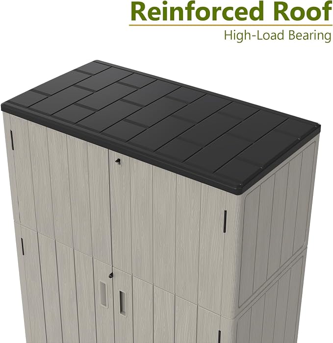 ZZM 57 Cu.ft Outdoor Storage Shed with Floor HDPE Double-Wall Resin Sheds Outdoor Storage, Lockable Weatherproof Storage Cabinet Fit for Garden Tools, Garage can, Bike, Patio Furniture, Brown - Image 7