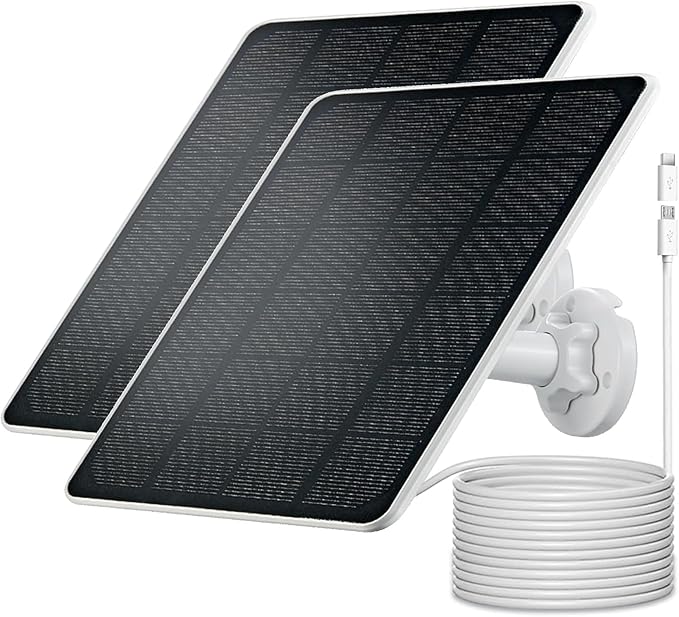 Solar Panel Charger for Arlo Essential 2K Outdoor(2nd Gen)/Essential XL Camera(2nd Gen)/Essential Spotlight Camera, USB C and Micro USB Plug, 9.8ft Cable, Weatherproof (2Pack) by Unknown