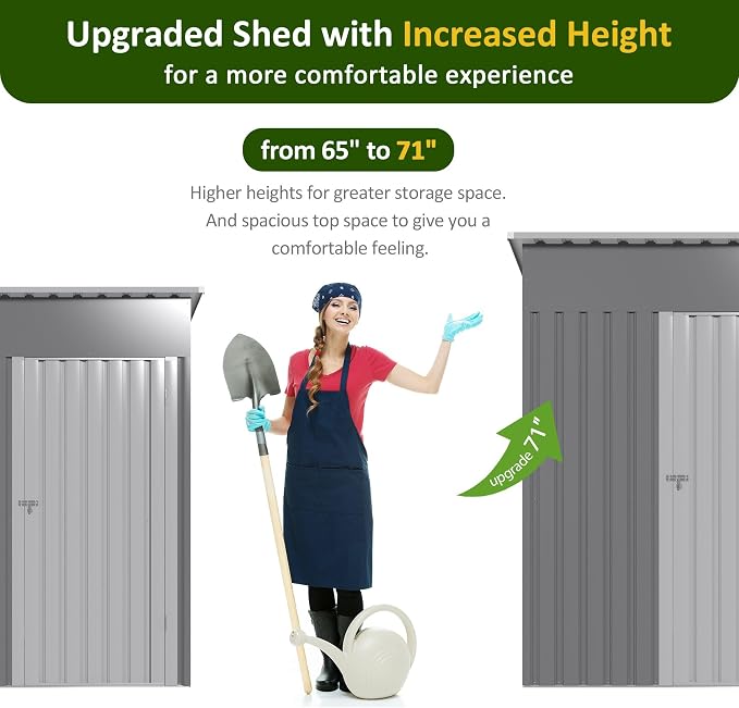 DAUSOLA 5x3 FT Outdoor Storage Shed, Metal Garden Tool Shed with Updated Frame Structure and Lockable Doors, Ideal for Backyard Garden Patio Lawn, Grey - Image 4