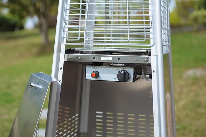 BTExpert 48000 BTU Stainless Steel Pyramid Patio Heater for Outdoor Double Layer Triple Protection System Quartz Glass Tube Propane Heater for Home & Commerical