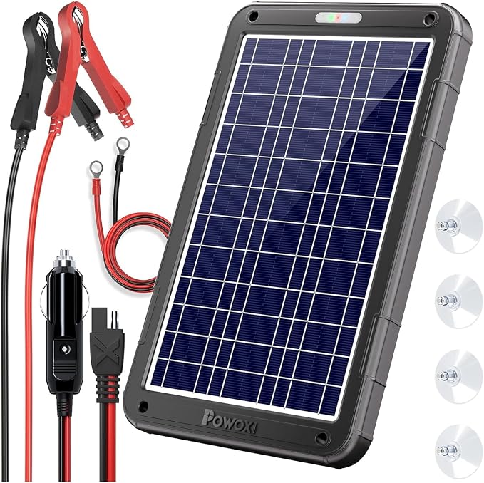 POWOXI 12V Solar Car Battery Charger: 12W Solar Panel Kit Battery Trickle Charger Maintainer with Smart PWM Controller for Car - RV Boat Marine Motorcycle - for Trailer Truck Snowmobile Tractor by POWOXI