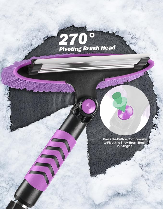 JOYTUTUS 41.5IN Extendable Snow Brush and Ice Scraper, 270°Pivoting Snow Scraper Brush for Car Windshield, Telescoping Ice Scraper, Foam Grip, Heavy Duty Snow Remover for Cars, Trucks, SUV (Purple) - Image 5