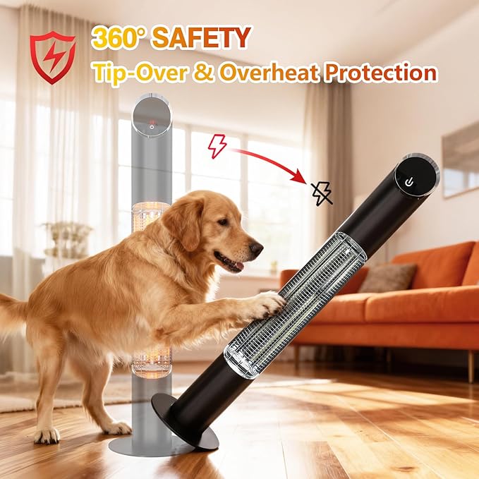 Freestanding Outdoot Electric Heater, Infrared Patio Heater for Outdoor/Indoor Use, 1500W garage heater electric, BLACK