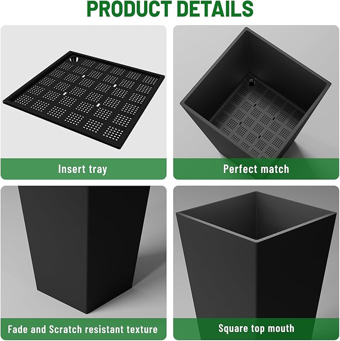 SnugNiture Taper Tall Planters 30 Inch Set of 2, Large Planter for Indoor Outdoor Plants, Modern Flower Pot Containers Large Decorative Tree Planter, Black