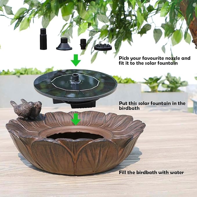 Solar Bird Bath Fountain,Sunflower with Resting Bird,Solar Powered with 3 Nozzles,Outdoor Garden Bird Bath,Solar Water Fountain for Bird Bath,Hummingbird Bird Bath for Outdoor