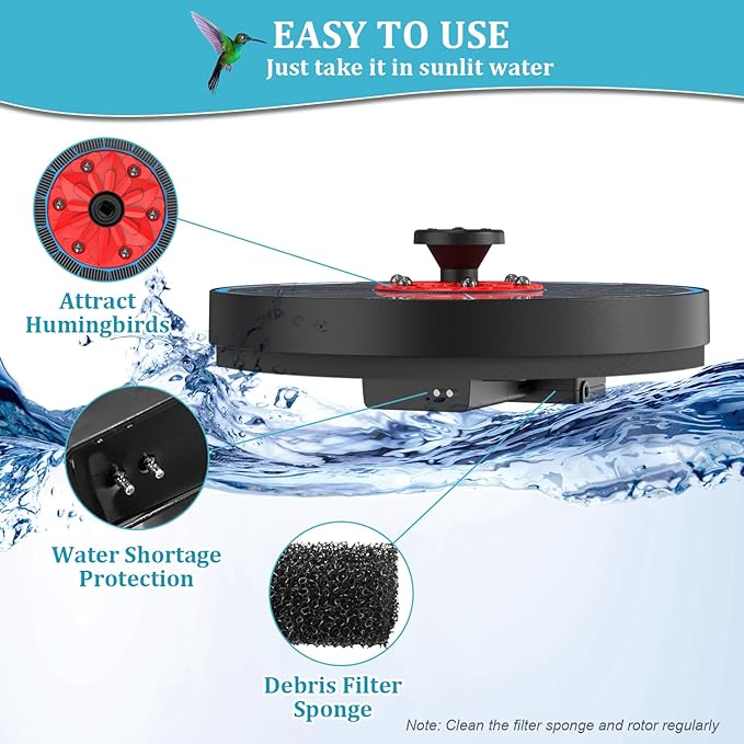 Solar Fountain Upgrade, 3.5W Solar Birdbath Fountains with White Lights, Glass Panel, 2200mAh Battery, Hummingbird Water Fountains with 8 Spray Modes & 4 Fixed Pipes for Garden, Pool, Pond