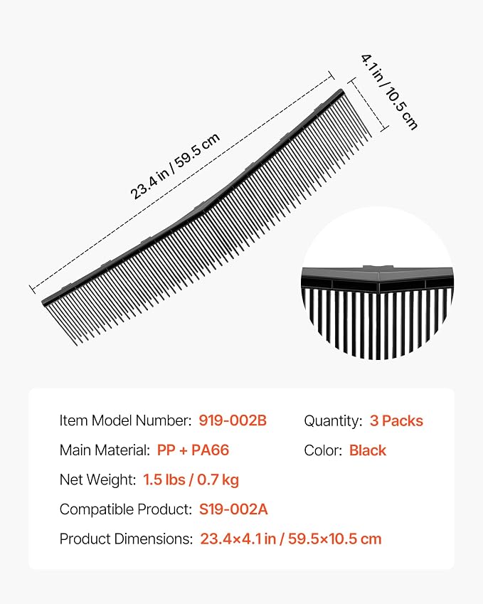 VEVOR 3 Packs Lawn Sweeper Brush Replacement, Compatible with VEVOR 26 in Lawn & Leaf Collector Sweepers, Yard Sweeper Brush Paddle with Durable V-Shaped Bristles for Easy Grass Leaf Cleanup - Image 7