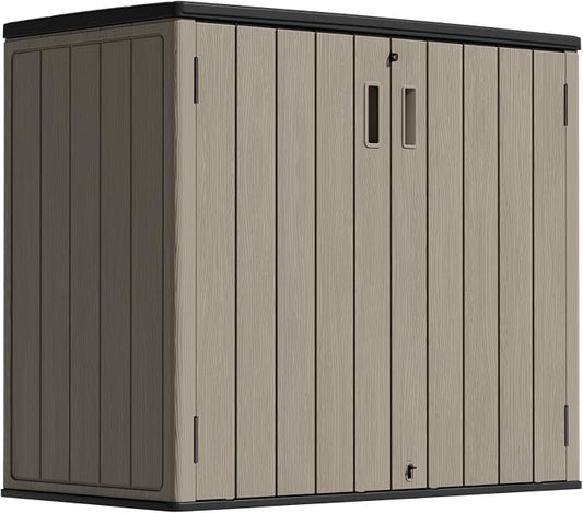 ZZM 37 Cu.ft Outdoor Storage Shed Double-Wall HDPE Storage Cabinet, Waterproof Plastic Sheds with Floor Horizontal Lockable Garden Tools Trash Can, Lawn Mower, Bike Storage, Brown by ZZM