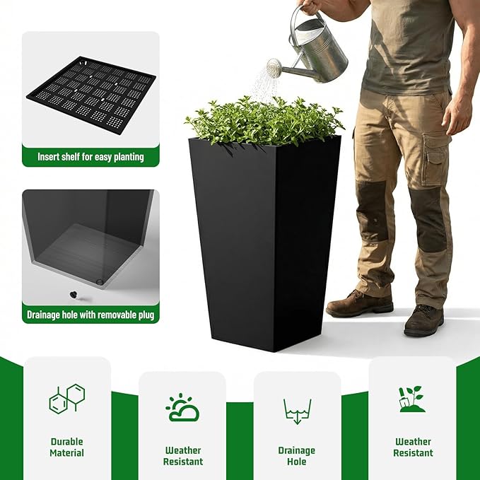 SnugNiture Taper Tall Planters 30 Inch Set of 2, Large Planter for Indoor Outdoor Plants, Modern Flower Pot Containers Large Decorative Tree Planter, Black