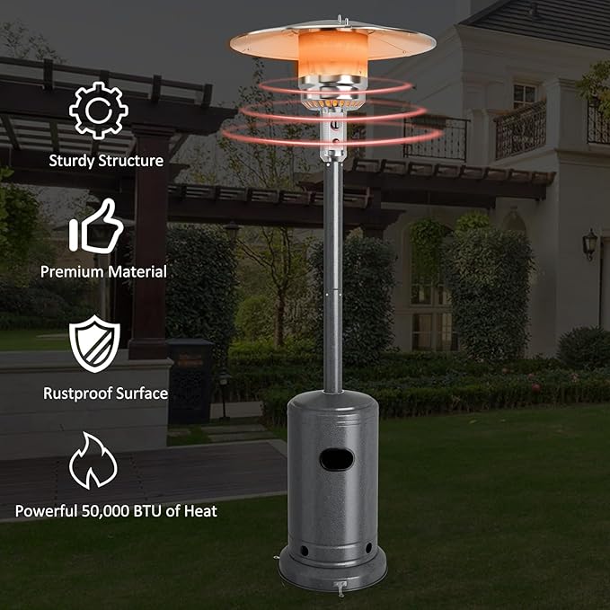 Giantex 50,000 BTU Propane Patio Heater for Outdoor Use, Heat Lamp With Wheels, Trip-over Protection & CSA Certified for Commercial and Household (Grey)