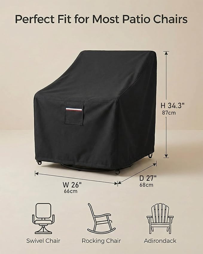 Waterproof Patio Chair Covers, 26W x 27D x 34.3H inches Heavy Duty Outdoor Furniture Protection Cover Weather Resistant 600D Oxford 2-Pack, Black - Image 3