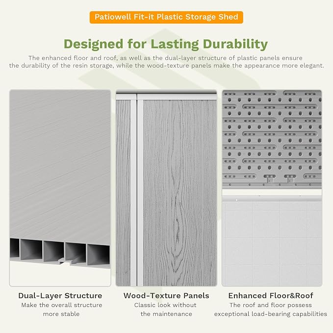 Patiowell 5x3 FT Resin Outdoor Storage Shed with Floor, Plastic Waterproof Outdoor Storage Cabinet, Garden Organizer Shed with Lockable Door for Patio Furniture, Pool Accessories, Light Gray - Image 7