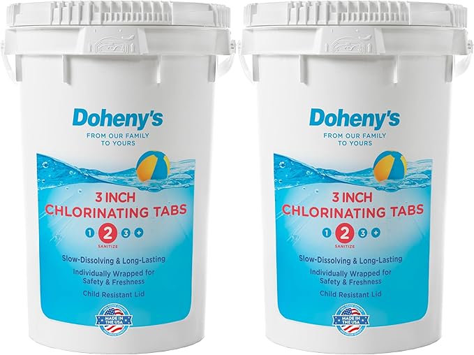 Doheny’s 3-Inch Stabilized Chlorine Tablets for Sanitizing Swimming Pools | 99% Pure Tri-Chlor, 90% Available Chlorine | Long-Lasting, UV-Protected, Slow-Dissolving | Individually Wrapped 100lb Bucket by Dohenys