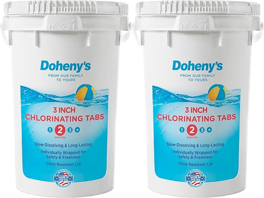 Doheny’s 3-Inch Stabilized Chlorine Tablets for Sanitizing Swimming Pools | 99% Pure Tri-Chlor, 90% Available Chlorine | Long-Lasting, UV-Protected, Slow-Dissolving | Individually Wrapped 100lb Bucket by Dohenys