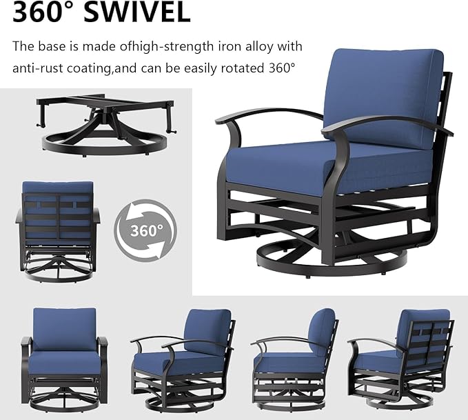 Aluminum Patio Furniture Set with Fire Pit Table, 9 Seats Outdoor Patio Conversation Sets with Swivel Chair Modern Metal Sectional Sofa with Upgrade Cushions for Patio, Backyard - Blue