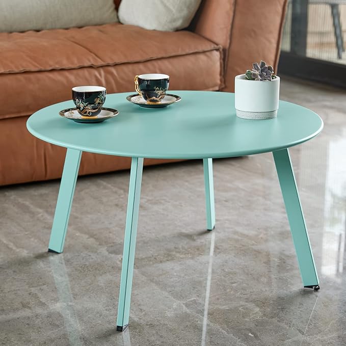 Meluvici Outdoor Side Table, Outdoor/Indoor Metal Steel Patio Coffee Table, Round Weather Resistant Anti-Rust, Green - Image 2