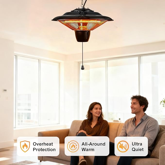 1500W Hanging Patio Heater for Outdoor,Ceiling Mounted Heaters for Balcony, 3s Fast Heating Infrared Heater for Gazebo, Living Room, and Courtyard,Overheat Protection, IP23 Waterproof