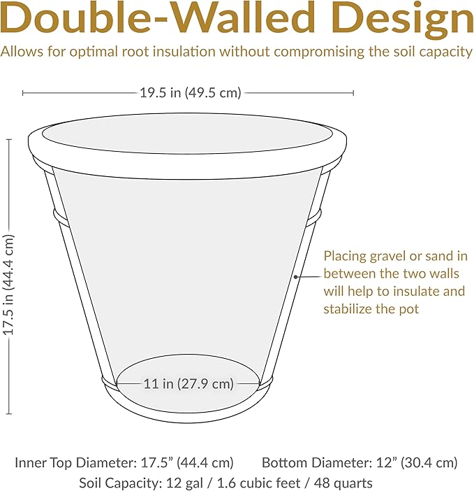 Sunnydaze 19.5-Inch Arabella Large Plastic Pot for Plants - Outdoor Double-Walled Polyresin Large Plastic Planter with Drillable Drainage Holes - Rust - 4-Pack