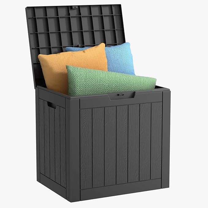 EasyUp 35 Gallon Resin Deck Box Waterproof, UV Resistant Outdoor Storage Box for Delivery, Patio, Garden,and Porch,Striped Black by EASYUP