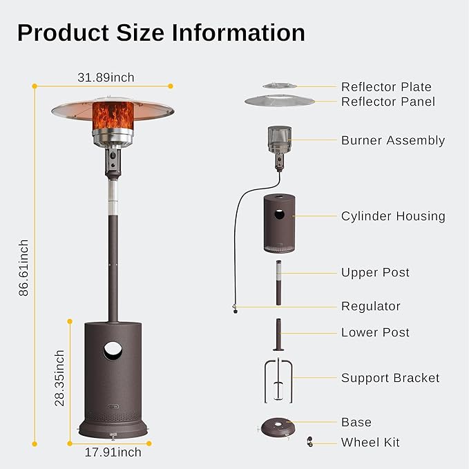EAST OAK 48,000 BTU Patio Heater with Sand Box, Table Design, Double-Layer Stainless Steel Burner, Wheels, Triple Protection System, Outdoor Heater for Home and Residential, Lava Smoke