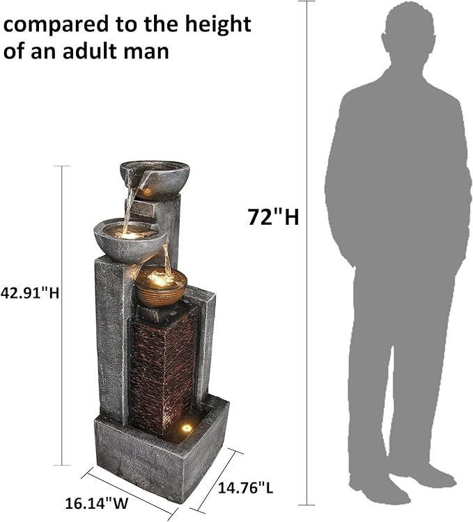 YZM Water Fountain Outdoor Garden with Lights Waterfall Fountain Decor for Garden Patio Backyard Deck Porch and Home Art Decor 42.91" H