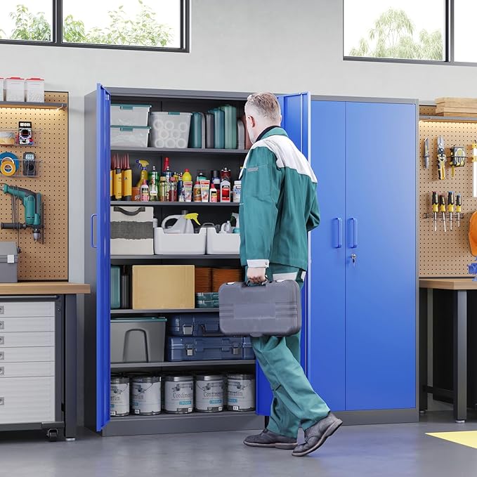 Letaya Metal Garage Storage Cabinets with Lock Door and Adjustable Shelves, Steel Tool Cabinets for Home,Office,Warehouse Organisieren (Blue Gray) - Image 2