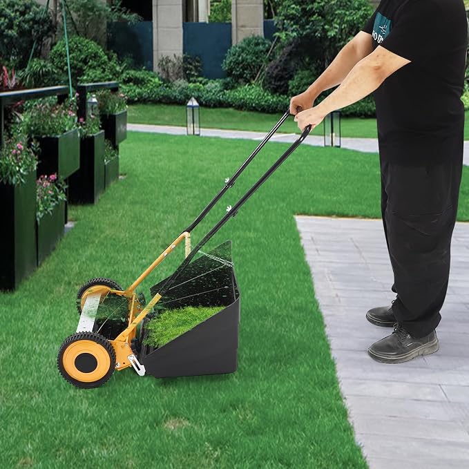 16 Inch Hand Push Lawn Mower, 2-in-1 Wheeled Lawnmower Adjustable Cutting Height Push Lawn Sweeper with Grass Collecting Box for Grassland Woodland Gardens - Image 2