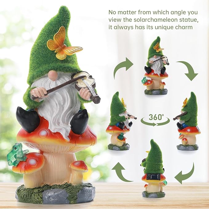 Solar Gnomes Garden Statue Decor for Sping Summer,Gnome Figurines with LED Light for Garden Decorations for Patio Lawn Balcony Fairy Gardens Housewarming Gifts for Women Mom Grandma