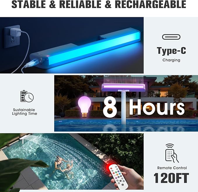 Upgraded Pool Fountain with Remote, Adjustable Waterfall Pool Sprinkler Fountains with Lights, Spray Water Fountains for Above Ground and Inground Pool for Cooling-Purple