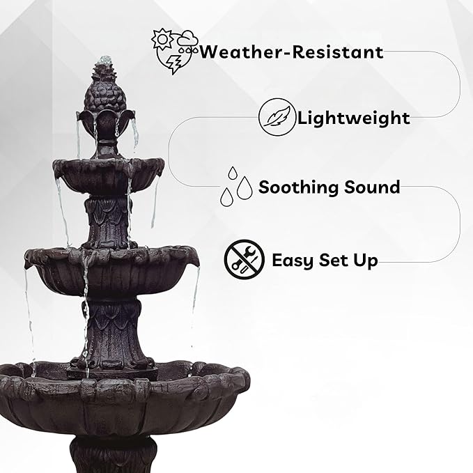 XBrand 58.3" 3-Tier Outdoor Freestanding Water Fountain - Classic Leaf Design, White Resin, Large Bird Bath with Pump - Ideal for Yard, Lawn and Garden, Porch Décor