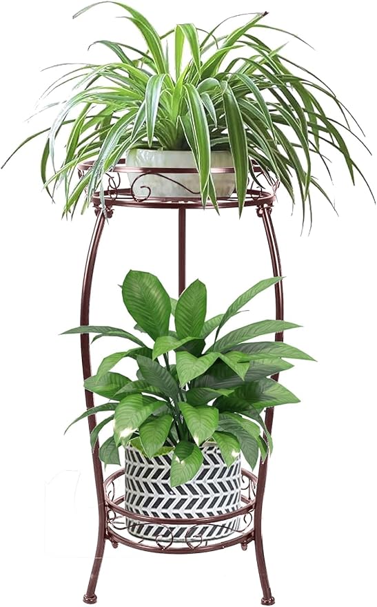 MOCORY Plant Stand Indoor Outdoor 2 Tier 27" Tall Metal Potted Holder Rack Flower Pot Stand Heavy Duty Plant Shelf Rustproof Iron Multiple Plant Round Supports Rack for Planter Corner Garden Balcony by MOCORY