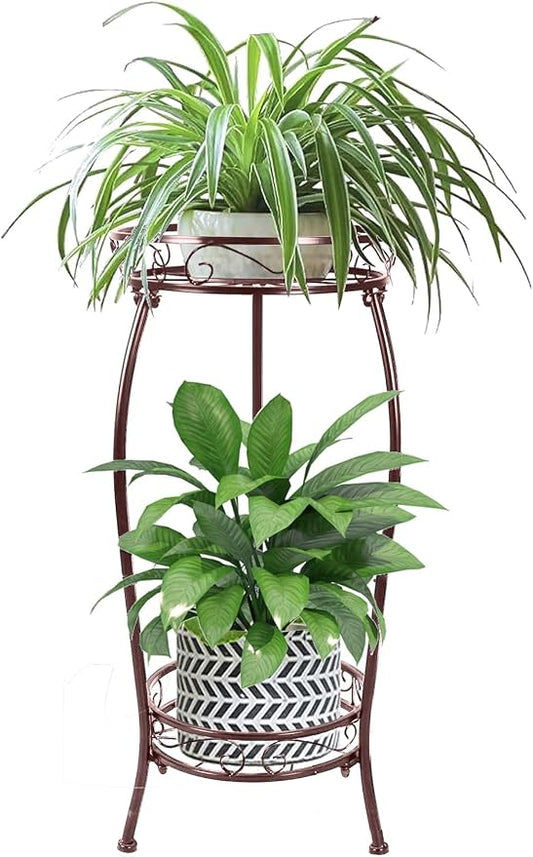 MOCORY Plant Stand Indoor Outdoor 2 Tier 27" Tall Metal Potted Holder Rack Flower Pot Stand Heavy Duty Plant Shelf Rustproof Iron Multiple Plant Round Supports Rack for Planter Corner Garden Balcony by MOCORY