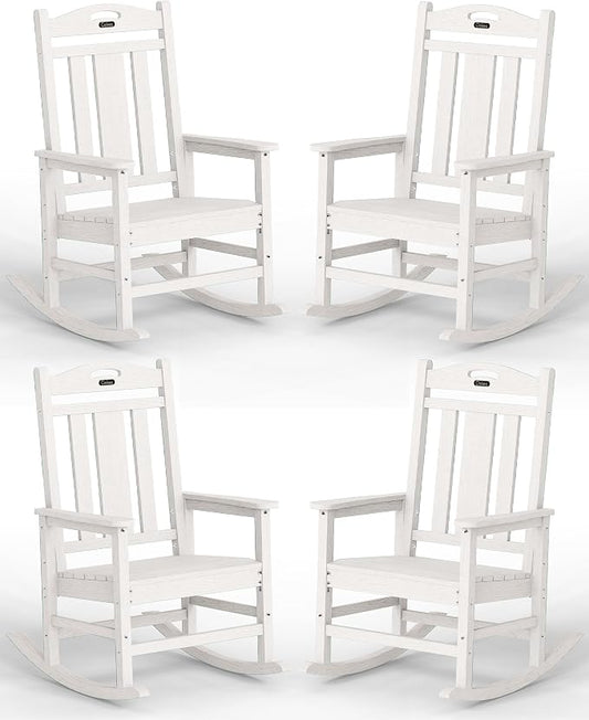 Ciokea Oversized Outdoor Rocking Chairs Set of 4, 380lbs Heavy-Duty Large Patio Rocker, High Back Cozy Porch Chairs, Weather Resistant Patio Rocking Chairs for Outside, Fire Pit, Deck, White by CIOKEA