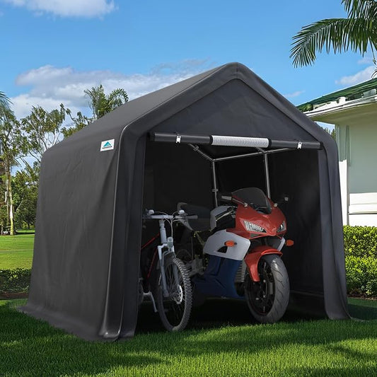 ADVANCE OUTDOOR 8x8 ft Storage Shelter Garage Tent with 2 Roll up Doors & Vents Outdoor Portable Carport for Motorcycle ATV Anti-UV Snow Resistant Waterproof, Gray by ADVANCEOUTDOOR