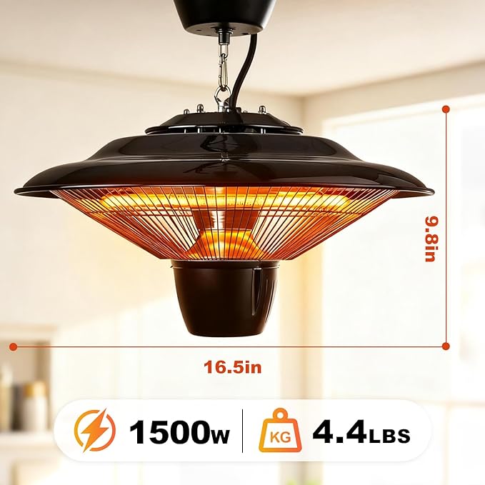 1500W Hanging Patio Heater for Outdoor,Ceiling Mounted Heaters for Balcony, 3s Fast Heating Infrared Heater for Gazebo, Living Room, and Courtyard,Overheat Protection, IP23 Waterproof