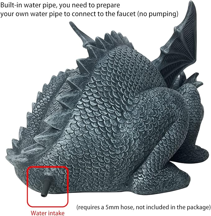 Txkrhwa Fountain Dragon Statue Resin Spouting Water Dragon Sculpture Weather Resistant Realistic Water Spray Dragon Statue Outdoor Ornament for Garden Courtyard Pond Pool