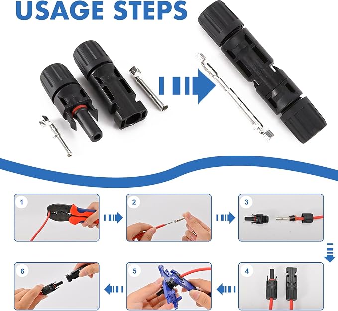 100 PCS Solar Panel Connectors, 50-Pairs+ 2 Spanners Solar Connector IP67 Waterproof 1000V 30A Photovoltaic Connector for Solar Panel System （10AWG） - Image 3
