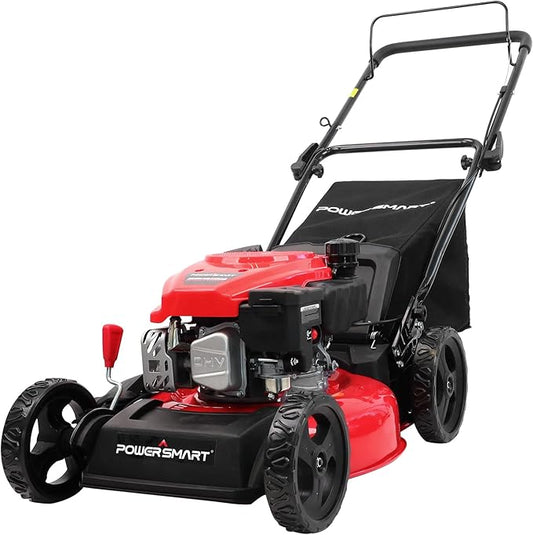 PowerSmart EasyCut 18-Inch Gas Lawn Mower, 144cc 4-Stroke OHV Engine, Push Walk-Behind, 3-in-1 Mulch/Bag/Side Discharge, Steel Deck, 6 Height Adjustment by PowerSmart