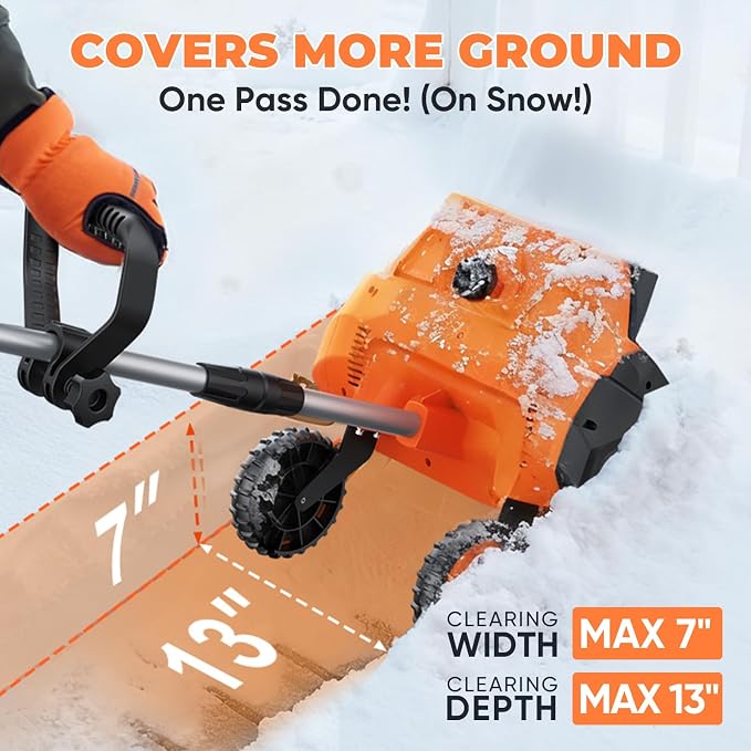 Cordless Snow Shovel, 3500W Battery Snow Blower with Dual 6.0Ah Anti-Freeze Batteries & Base Plate, 25.6Ft Throw, 13Inx7In Brushless Snow Shovel with Wheels for Driveway Sidewalk Snow Removal - Image 3