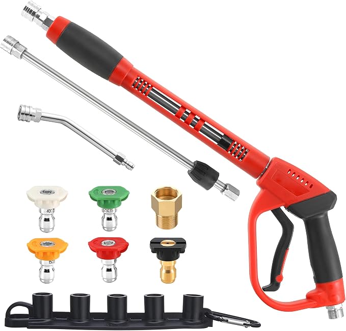 Tool Daily Pressure Washer Gun with Replacement Wand Extension, 30 Degree Curved Rod, 5 Nozzle Tips, 4000 PSI by ToolDaily