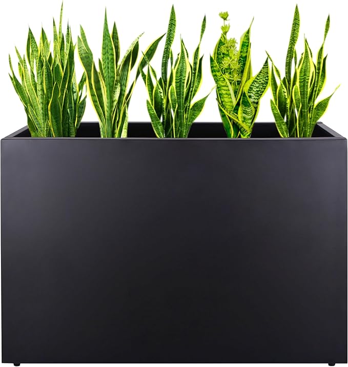Metal Rectangular Planter Box, Galvanized Steel Tall Planters for Outdoor Plants, 35.5"x 10"x 28" Black Outdoor Planters for Porch/Patio/Garden