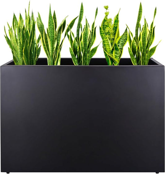 Metal Rectangular Planter Box, Galvanized Steel Tall Planters for Outdoor Plants, 35.5"x 10"x 28" Black Outdoor Planters for Porch/Patio/Garden
