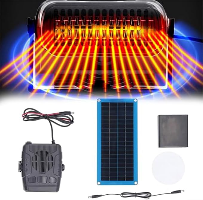 Solar Panel Greenhouse Heater Kit, 30W Winter Poultry Warmer Coop Heater, Monocrystalline Solar Panel Heaters, Portable SolarPowers Kit with Battery Compartment for Outdoor Charges Mobile Phones