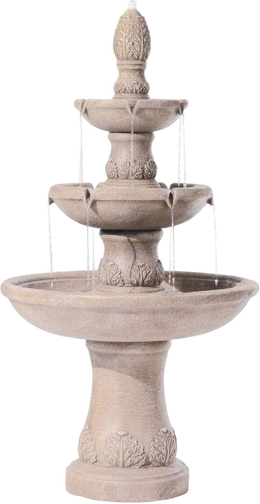 Domanico 57" High Large Italian Indoor Outdoor Decor Sand Stone Floor Fountain Waterfall 3-Tier Standing Basin Cascading Water Feature for Outside Garden Patio Yard Backyard Porch - John Timberland