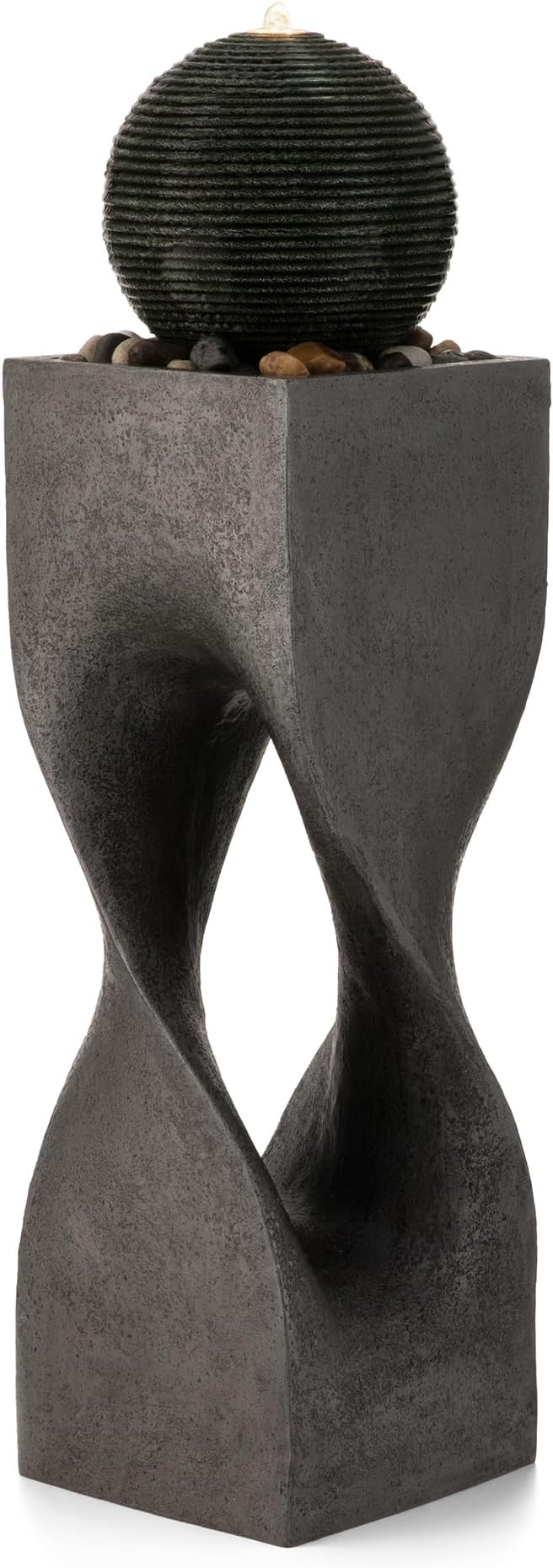 Glitzhome Outdoor Water Fountain, Outdoor Fountain with Lights, 36.5" H Modern Geometric Pedestal and Sphere Polyresin Outdoor Floor Standing Fountain with Pebbles, Pump for Garden, Patio, Backyard