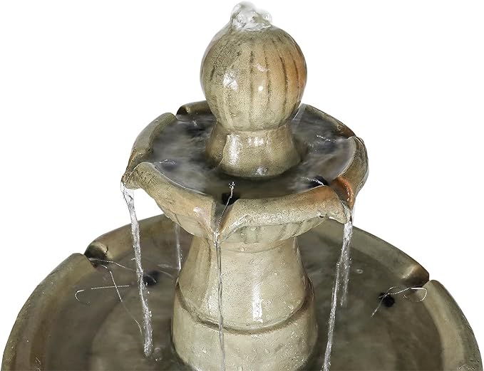 SunJet 51.5” High 3-Tiers Modern Concrete Outdoor Water Fountain - Round Large Outdoor Fountains and Waterfalls for Garden, Patio, Yard, and Deck Decor, Featuring Natural Stone Look