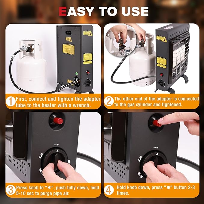 Propane Heater Indoor and Outdoor,18000 BTU Propane Patio Heater with ODS & Tip-over Protection, Outdoor Heaters with Gas Regulator & Hose Heat up to 450 Sq.Ft, for Patio, Garage, Camping,Workshops